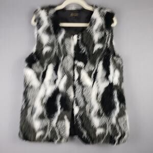 Baciano XL Fuzzy Faux Fur Vest Multicolor Black Gray White Mob Wife‎ Maximalist